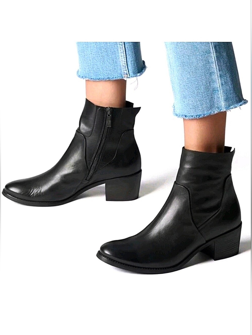 Paul Green Nelly Booties US 7.5 Black Leather Heeled Ankle Boots